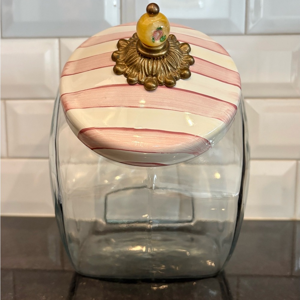Mackenzie Childs Bathing Hut RARE retired Glass Jar with striped lid